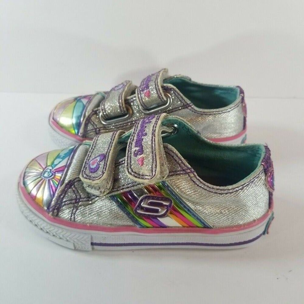 Skechers Little Girls Size 6 Silver Rainbow Hearts Multi Shoes Sneakers 83997N